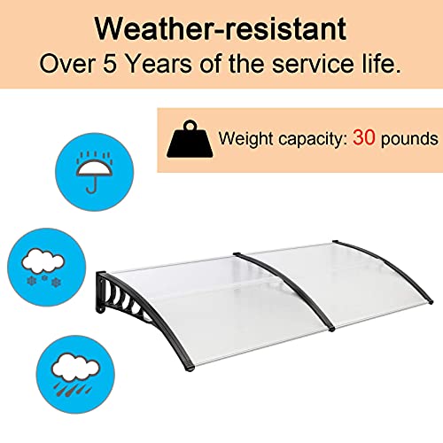 Transparent Polycarbonate Door Canopy Awning - 78.7"x39.4", Black Brackets, UV & Rain Protection