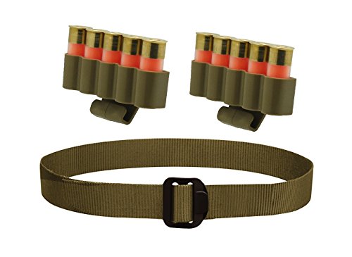 Ultimate Arms Gear Tan 2 Pack of 5-Round Shotgun Ammo Shot Shell Cartridge Hunting Carrier Holder Belt Clip Fits 12 GA Gauge + BDU Belt, CZ USA 712/720