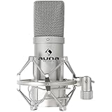 auna MIC-900S USB Cardioid Condenser Microphone • Studio Recording • Spider Shockmount • Plug &amp; Play • 320Hz - 18KHz • Built-In 16mm Capsule • Silver