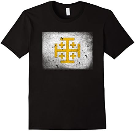 Mens Kingdom of Jerusalem Flag T-shirt Christian Crusader Cross XL Black