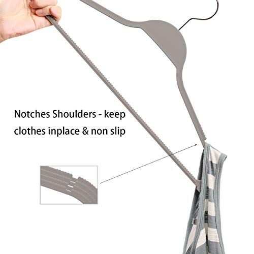 Clothes Hangers Plastic, Space Saving Plastic Hangers for Clothes, Slim & Heavy Duty with Non Slip Rubber Coating, 360° Swivel Hook, Gray, 20 Pack