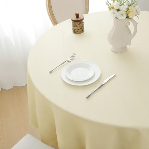 Softalker Round Tablecloth 160 cm Beige Stain Resistant Waterproof with Linen Texture, Elegant and Durable, Tablecloths for 4-6 Seats, Ideal for Outdoors, Gardens, Balconies, Parties, Birthdays, Spring