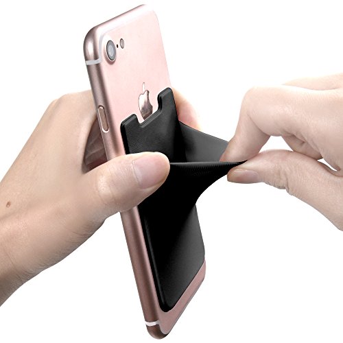Phone Card Holder, COCASES Stick On Wallet Stretchy Lycra Strong 3M Adhesive Ultra Slim Credit Card Holder Pouch for Phone (Black and Black) - Thumbnail 3