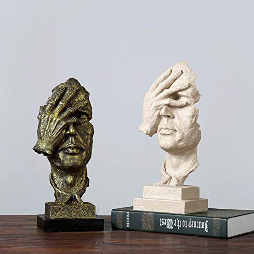 Lependor Abstract and Creative Desk Decorations The Thinker Statue, Hand & Face Statues and Sculptures for Home Living Room Decor (No See Gold)