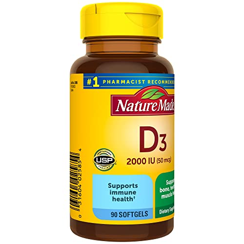 Nature Made Vitamin D3 2000 IU (50 mcg), Dietary Supplement for Bone