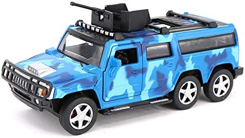 XSMP Alloy Police car Toy Simulation Child Ambulance Sports car Police car boy Pull Back car Model with Sound and Light (Hummer Off-Road Pickup Truck Camouflage Blue)