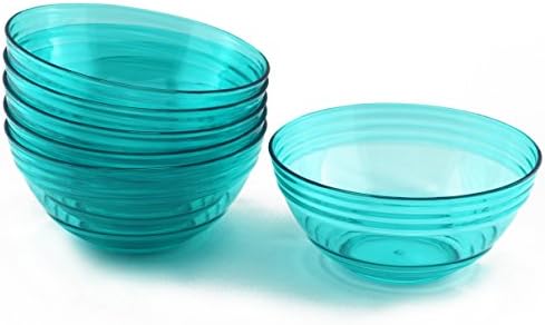 FLEXLINE Bowls - Set of 6 - Reusable Break-Resistant Plastic - 6.25" diameter - Teal Blue Color