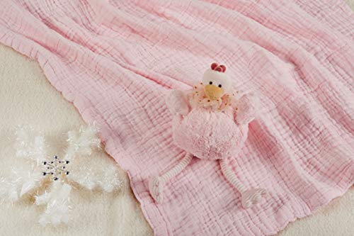 Baby Brielle 2-Piece Pink Essential Gift Set 6 Layer Thick Muslin Multifunctional Bath and Sleep Quilt 40" x 43" with Plush Toy Gift Set + Greeting Card for Newborns, for Infants and Toddlers Girl - Thumbnail 7