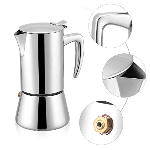 Moka Pot, 200ml Stainless Steel Espresso Coffee Mocha Maker for Gas & Electric Stovetop Kitchen Home Office Use