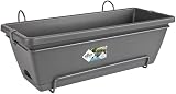 elho Barcelona Allin1 50 Balcony Planter with Saucer Hanging Rack Black