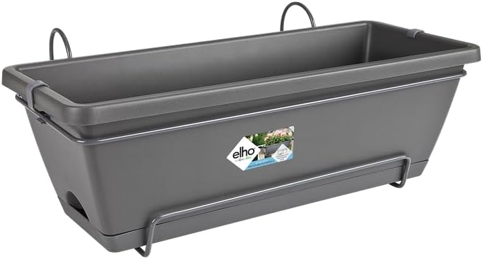 elho Barcelona Allin1 50 Balcony Planter with Saucer Hanging Rack Black