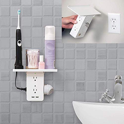 Detachable 8-port Socket Shelf, Surge Protector Wall-mounted Outlet Extender With 6 AC-power Port And 2 USB-ports For Bathroom Home Kitchen Office Living Rooms