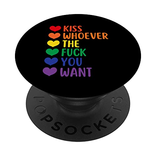 Kiss Whoever The F You Want LGBT Rainbow Pride Gay Lesbian PopSockets Swappable…
