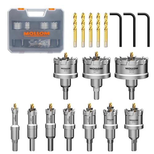 Mollom TCT Hartmetall-Lochsägen-Set für Hartmetall, Lochschneider mit 5 zusätzlichen Zentrierbohrern und 3 Sechskantschlüssel für Edelstahl, Eisen, Al