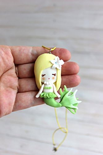 Light green Mermaid, Clay pendant, girl pendant, Mermaid doll, kids jewelry, children's accessories, turquoise mermaid gift, for Christmas