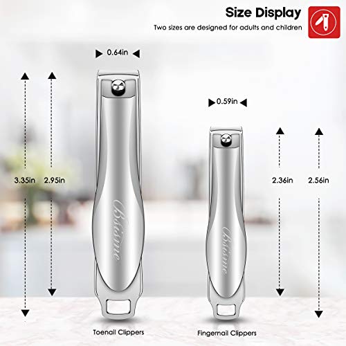 Bsisme Nail Clipper Set-Sleek Stainless Steel Fingernails & Toenails Nail Clippers with File Sharp Durable Effortless Nail Cutters for Men Women(2 PCS)