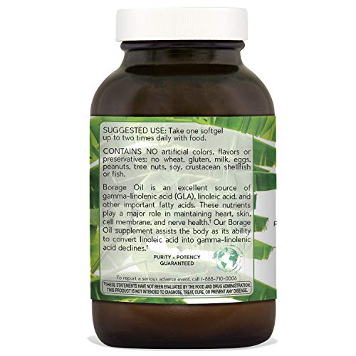 Natural Nutra Borage Oil, Omega 6 Essential Fatty Acids Supplement with GLA, Linoleic, Oleic and Palmitic Acid, Cold Pressed, Herbicide and Pesticide Free, 90 Softgels