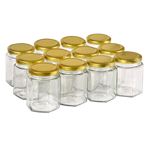 12 pack 6 oz Clear Glass Jam Jars for Jam,Honey,candies,sauce,Baby Foods,Jelly Wedding Favors,DIY Magnetic Spice Jarsï¼ˆComes with gold lidsï¼‰