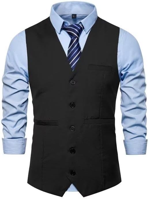 CXFOVIOVA Mens Double Breasted Suit Vest with 6 Buttons Slim Fit
