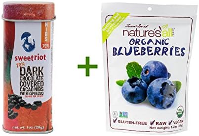 Sweetriot Dark Chocolate Covered Cacao Nibs with Espresso -- 1 oz, ( 5 PACK ), Nature's All Foods Organic Freeze-Dried Raw Blueberries -- 1.2 oz