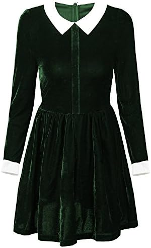 Felove Women's Christmas Gift Peter Pan Collar Long Sleeve Flare Dress