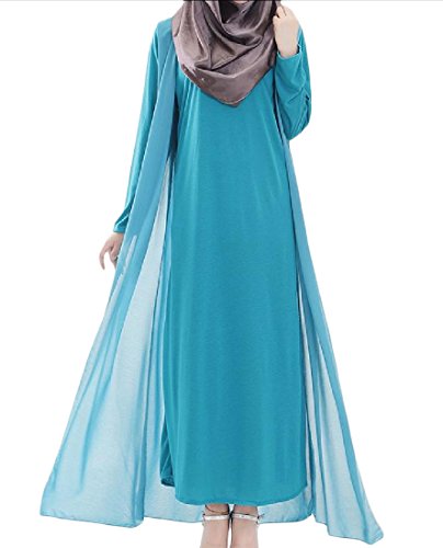 Honey GD Women's Islamic Loose Solid-Colored Long Muslim Abaya Sky Blue M