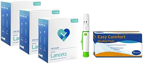 Owell Diabetic Blood Glucose Lancing Device, 300 Lancets, 100 Alcohol Pads Testing Supplies Refill Bundle Kit
