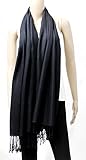 AN Womens Black Solid Color Pashmina Shawl Wrap Scarf with Tassels