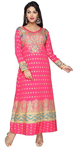 TrendyFashionMall Pink Gold Print Kaftan Maxi Dress Abaya KFT01022 3XL-48