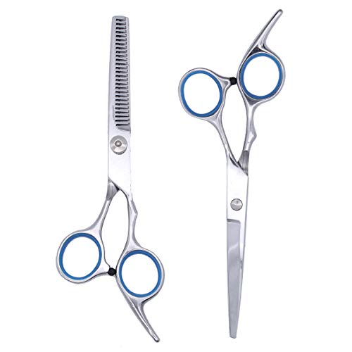 Etereauty Hair Cutting Scissors Set, Professional Barber Thinning Haircut Scissors Kit Stainless Steel with Detachable Finger Inserts Salon Razor Scissor - Thumbnail 3