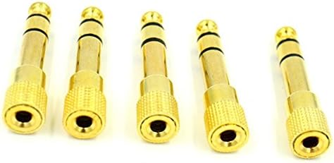 CHIBI 5 Pack of Gold Plated 6.35mm (1/4 inch) Male to 3.5mm(1/8 inch) Female Stereo Jack Adapter