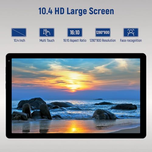 Tablet, 10.4 inch Android 14 Tablet with 16GB RAM 128GB ROM 1TB TF Card Expandable Octa-Core, Widevine L1, 1280 * 800 HD Touchscreen, Face ID, Wi-Fi 6, Fast Charging