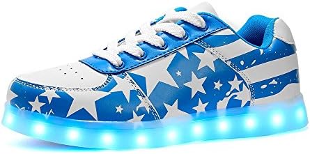 Women Men LED Light Up Shoes USB Charging American USA Flag Sport Flashing Sneakers(Blue 40/9 B(M) US Women / 6.5 D(M) US Men)