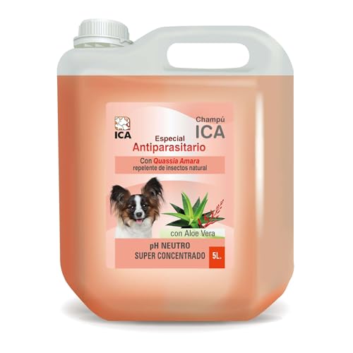 ICA CHPG20 Shampooing spécial antiparasitaire avec Quassia Amara et Aloe Vera pour Chiens, pH Neutre, adoucit et régénère, Parfum Menthe 5 l