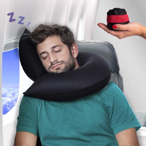Photo 1 of Inflatable Travel Pillows for Airplanes, Cars & Home. New J-Design. Neck & Chin Support. Firmness Adjustable. Inflatable Neck Pillow for Traveling on Plane. Blow Up Neck Pillows for Air Travel