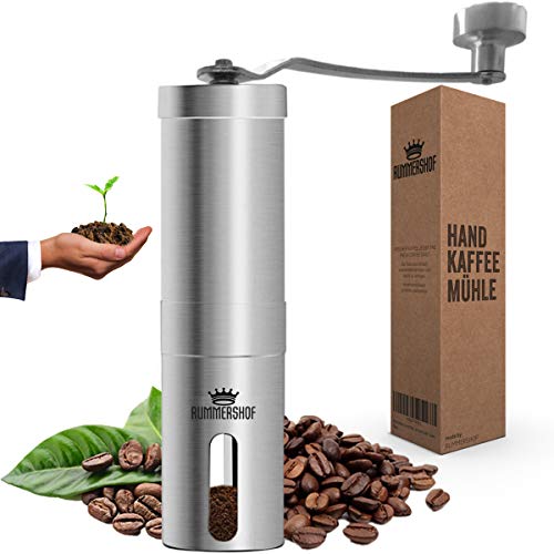 Rummershof Kaffeemühle manuell mit Keramikmahlwerk 2.0 - Handkaffeemühle aus Edelstahl - Espressomühle inkl. Mahlwerk…