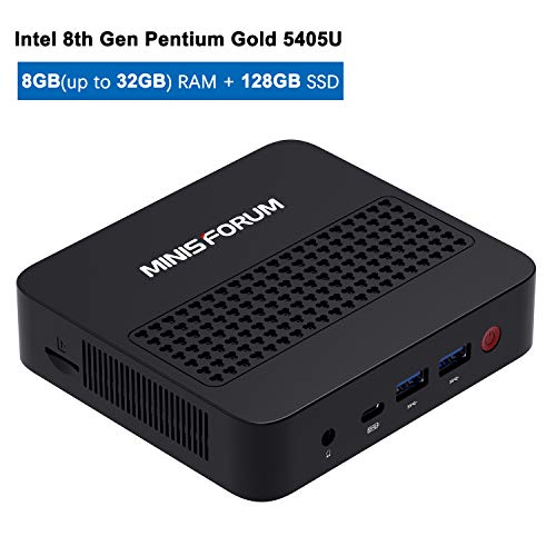 U550 Mini PC Intel 8th Gen Pentium Gold 5405U Windows 10 Pro Micro PC, Upgradeable DDR4 8GB RAM, 128GB SSD, HDMI/Mini DP/USB-C 4K@60Hz Output, BT5.0, Support Auto Power On, PXE Boot, WOL, RTC Wake