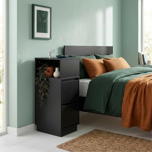 Comodino, set 2 pz, 2 cassetti, 1 vano aperto, nero
