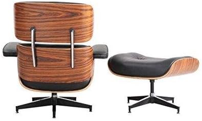 UPSUN EOE Simple Modern Fashion Style Living Room Genuine Leather Wood Lounge Chair and Ottoman (Rosewood Black)