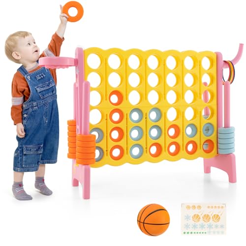 HONEY JOY Jumbo 4-to-Score Giant Game Set, 3-in-1 Indoor Outdoor Family Yard Ga…
