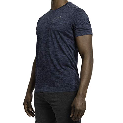 Alive Men's Tee Shirt Active Quick Dry Workout Short Sleeve Shirts Crew Neck (Estate Blue Heather, Large) - Thumbnail 3