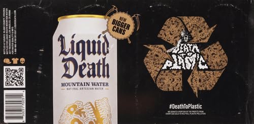 LIQUID DEATH, STILL MOUNTAIN WATER, 8-PACK (19.2OZ CANS), REAL MOUNTAIN SOURCE, INFINITELY RECYCLABLE ICE-COLD CANS, AMERICAN MADE