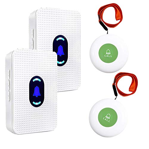 DAYTECH Wireless Caregiver Pager in Home Alert System Call Button for Elderly Patient Seniors Personal Nurse Attendant 2 Receivers+2 Emergency Transmitters