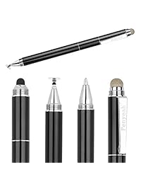 Penyeah - Lápiz capacitivo con bolígrafo para escritura y pantalla táctil 4 en 1, punta de disco y punta de fibra de malla y punta de goma, lápiz capacitivo para dispositivos de pantalla táctil, color negro