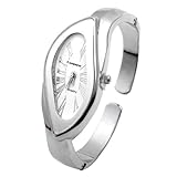 Top Plaza Fashion Women's Leaf Bangle Cuff Bracelet Analog Watch, Silver Tone, White