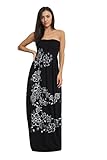 Ditzy Fashion Women's Plain Sheering Boob Tube Maxi Dress (XXL 20/22, Black Floral)