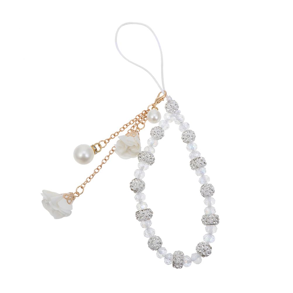 Hemobllo Crystal Beaded Phone Charm, Short Flower Wrist Lanyard Strap, Assorted Colors Surprise Mix, Aesthetic Mobile Keychain for Women Girls, Vibrant Phone Jewelry Accessory