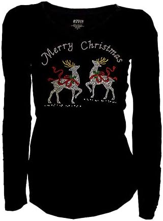 Fashion2ne1 Merry Christmas Bling Reindeer Rhinestone T-Shirt Long Sleeve