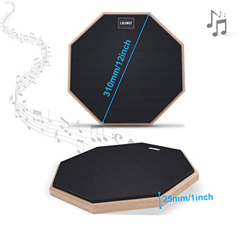 LOLUNUT 12 Inch Silent Drum Pad, Dumb Drum Beginner Rubber Practice Pad, with 5A Drum Sticks (12 Inch, Black)