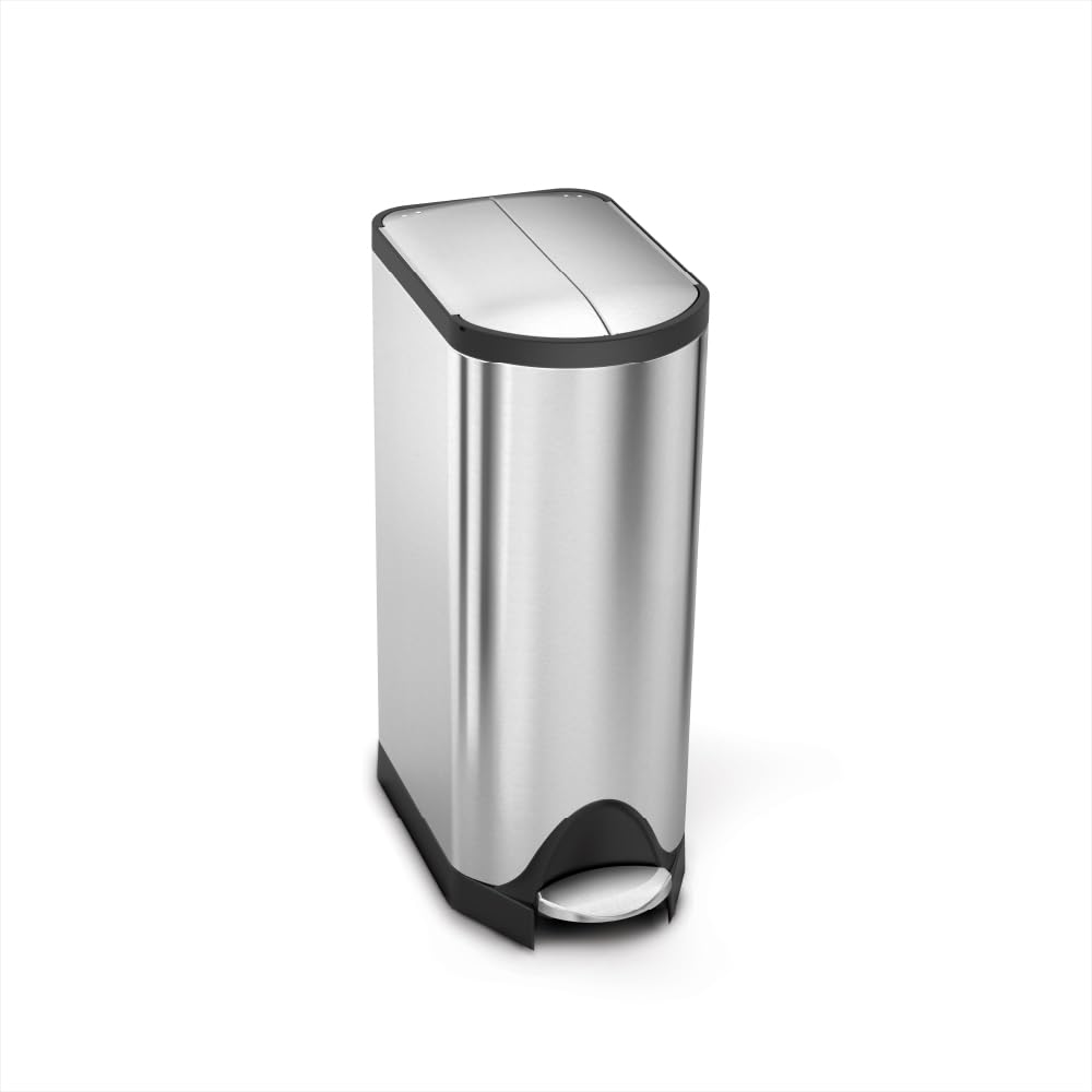 simplehuman CW1824 30L Slim Butterfly Kitchen Pedal Bin, Strong Steel Pedal, Silent Soft Close Lid, Stay-Open Lid, Non-Skid Base, Fingerprint-Proof, Inner Bucket, Brushed Stainless Steel